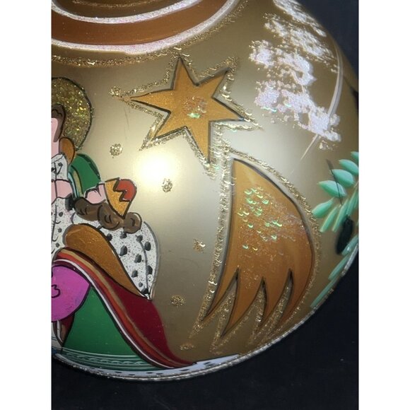 Vintage Large Christmas Ornament Nativity Scene Hand Painted Glass Glitter 5" - Picture 5 of 10